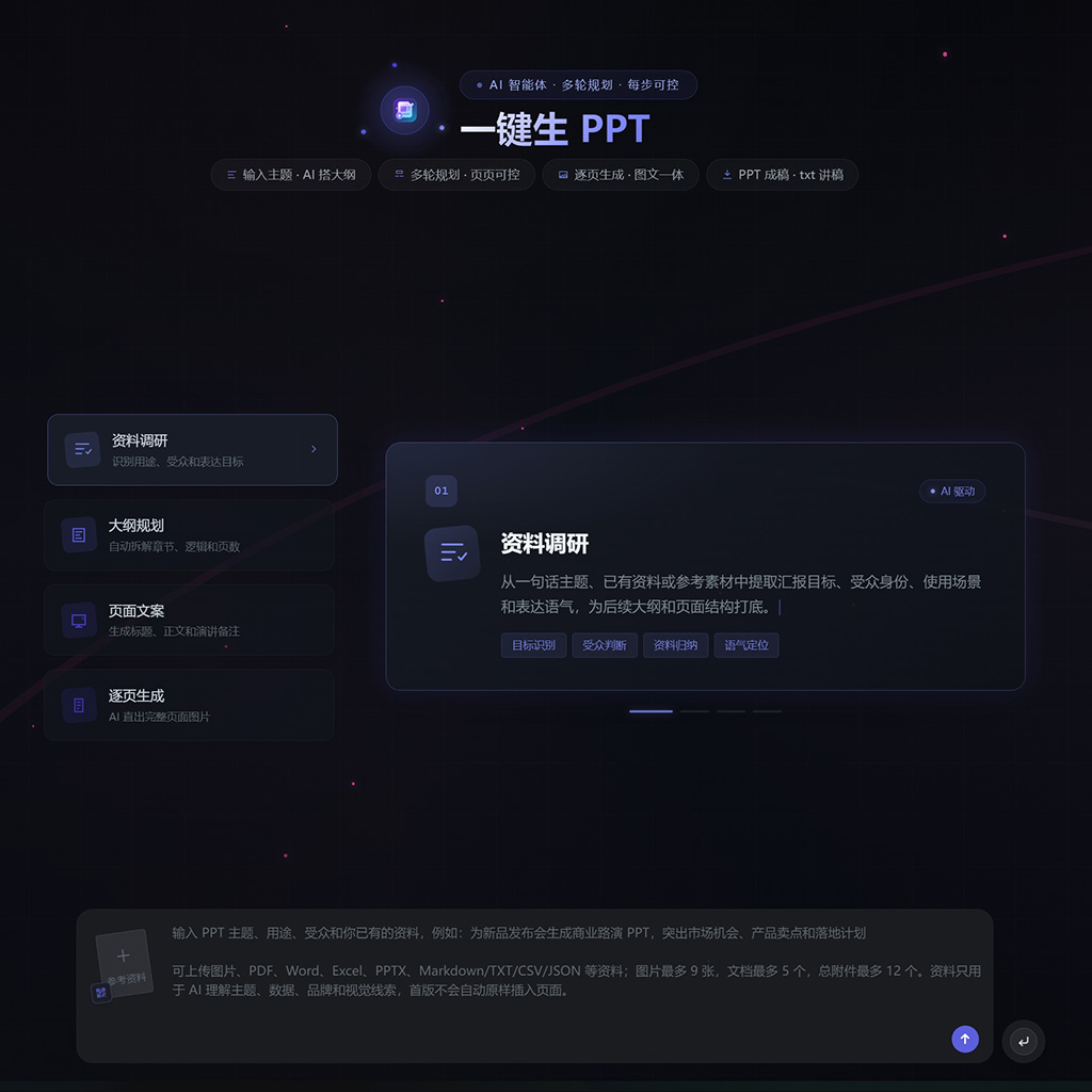 AI 辅助演示文稿制作场景示意